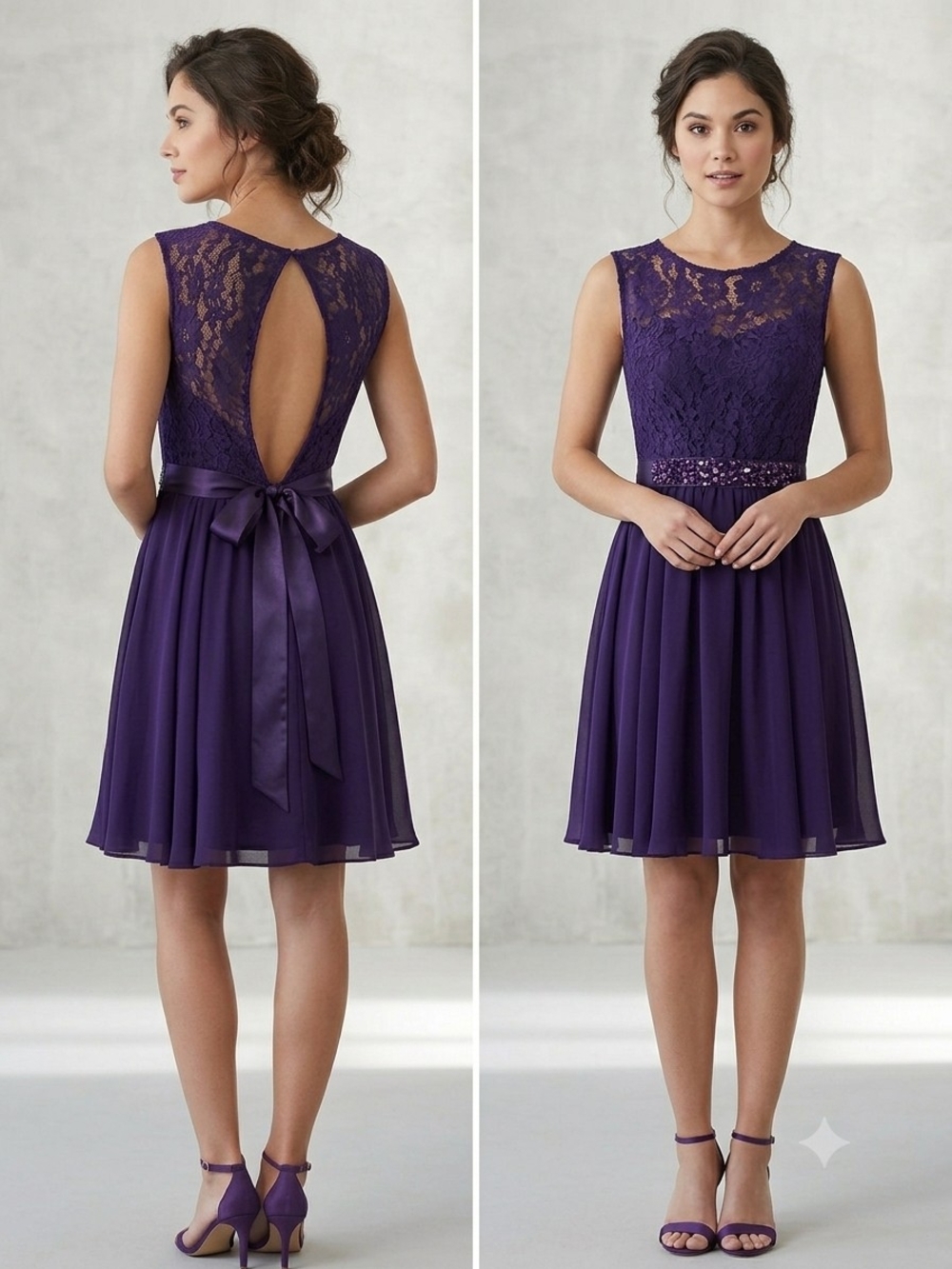 Ricki's Purple Lace & Chiffon A-Line Dress